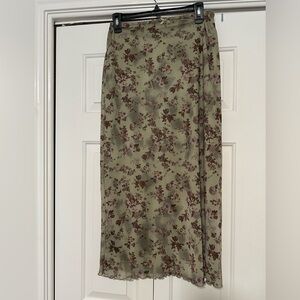 Hippie Rose Olive Floral Midi Skirt